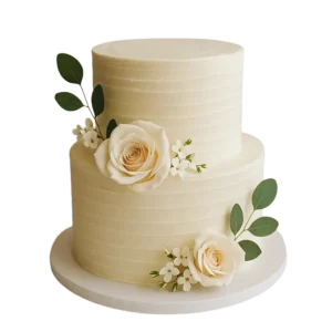 Cheap 2 tier wedding cake with piped flowers, delivered in Kings Heath