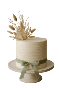 Buttercream wedding cake with ribbon and dried flowers at Edgbaston Park Hotel
