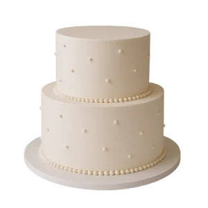 Simple white buttercream wedding cake with piped pearls for small wedding