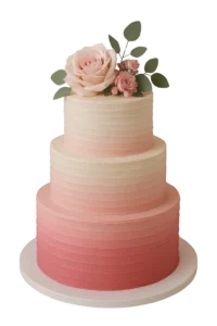 Three tier wedding cake with pink ombre buttercream effect at Sutton Coldfield venue