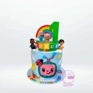 1st Birthday Cocomelon Cake – Available at best cake shop Birmingham 1st Birthday Cocomelon Cake – Colorful and fun cake from best cake shop Birmingham.