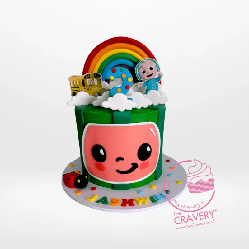 Birthday Cake Cocomelon, The Cravery Cake Makers Solihull Birthday Cake Cocomelon by The Cravery, handcrafted children’s cake by expert cake makers in Solihull.