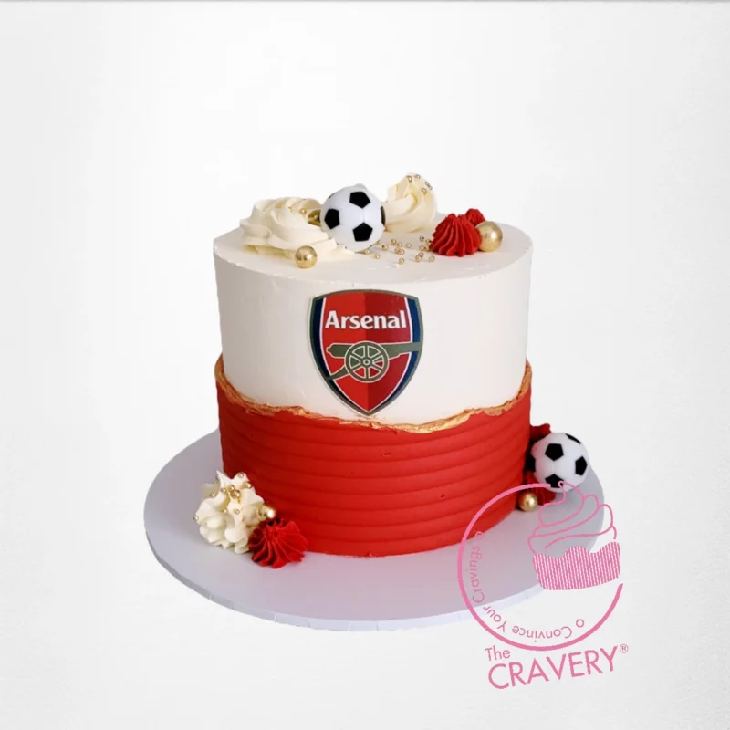 Order Arsenal Cake from Cravery Cake Walsall. The perfect football cake for Arsenal fans. Arsenal Cake from Cravery Cake Walsall. A tribute to the Arsenal Football Club for all football fans.