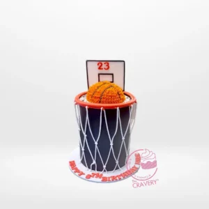Basketball on Cake – Sports-themed cake for celebrations in Birmingham. Basketball on Cake – A custom basketball-themed cake with a basketball on top, perfect for celebrations in Birmingham.