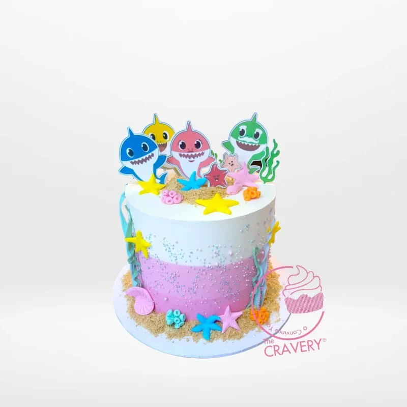 Cake BabyShark – Ocean-themed birthday cake for celebrations in Solihull. Cake BabyShark – A fun ocean-themed cake with BabyShark and sea creatures, perfect for celebrations in Solihull.