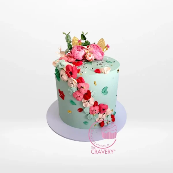 Garden Cake from Cravery's cake shop Birmingham city centre – A vibrant floral masterpiece.