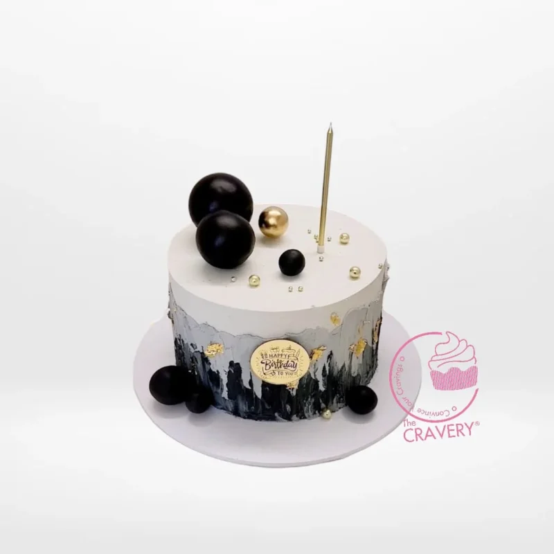 Grey Birthday Cake – A custom chic cake with grey and black accents, available at cake shop solihull.