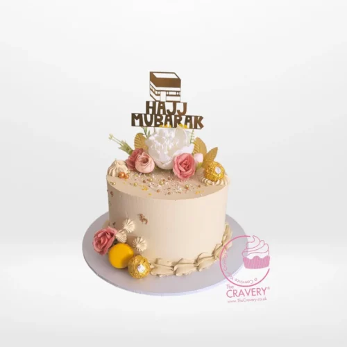 Hajj Mubarak Cake from Cravery's cake shop Birmingham city centre – A meaningful and delicious cake tribute to the Hajj pilgrimage.
