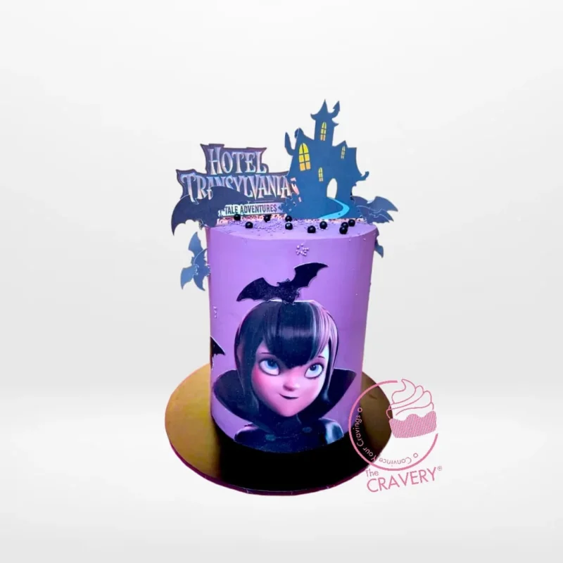 Hotel Transylvania Cake – A spooky and fun cake featuring Dracula, Mavis, and Frankenstein, perfect for themed celebrations in Birmingham.