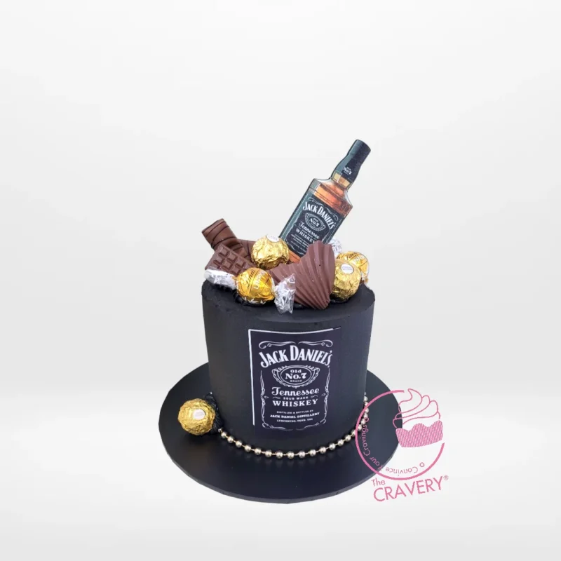 Jack Daniels Birthday Cake – Whiskey-themed cake for celebrations in Birmingham. Jack Daniels Birthday Cake – A luxurious cake with chocolate ganache and Jack Daniels branding, perfect for celebrations in Birmingham.