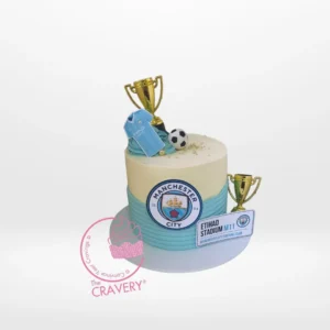 Man City Cake – Football-inspired cake for celebrations in Solihull. Man City Cake – A football-themed cake with Manchester City colors and logo, perfect for fans in Solihull.