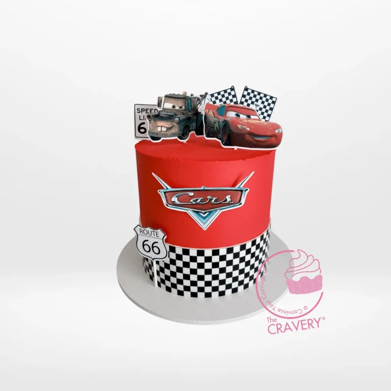 McQueen Car Cake | Cake Shop Selly Oak McQueen Car Cake inspired by Disney Pixar’s Cars, handcrafted at The Cravery, cake shop Selly Oak.