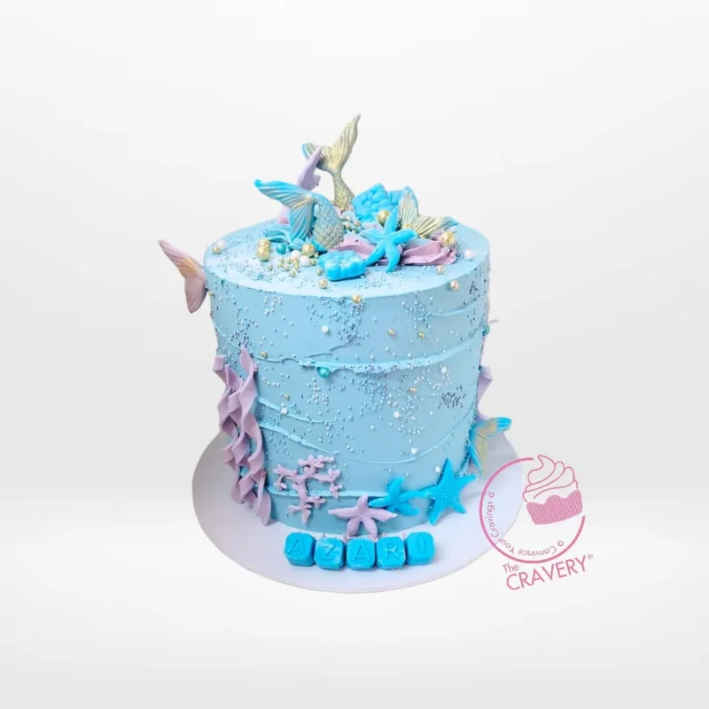 Birthday Mermaid Cake | Cake Shop Northfield Birthday Mermaid Cake with seashells and mermaid tail from The Cravery Cake Shop Northfield.