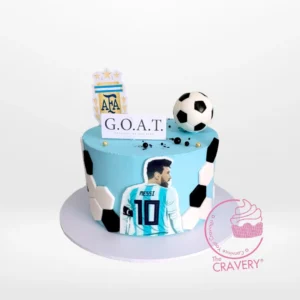 Order a Messy Cake from Cravery cake shop Solihull for a football-themed celebration. Messy Cake from Cravery cake shop Solihull – A Messi-inspired football-themed celebration cake.
