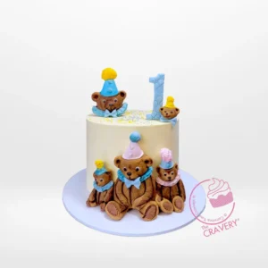 Teddy Bear Birthday Cake – Custom first birthday cake for celebrations in Solihull. Teddy Bear Birthday Cake – A custom teddy bear-themed cake, available at our cake artist solihull.
