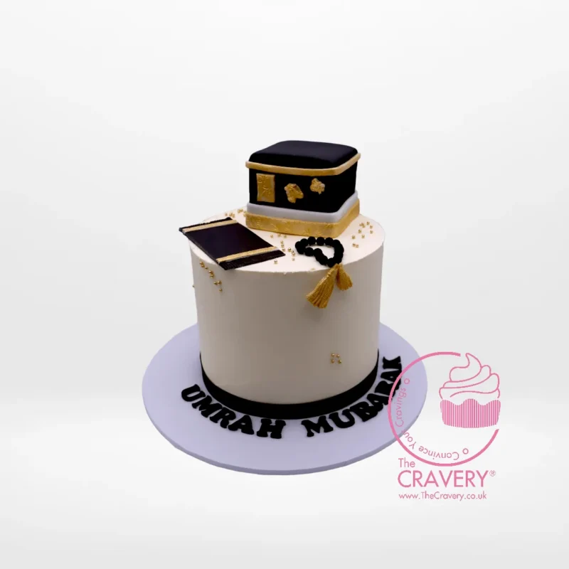 Umrah Mubarak Cake from Cravery's Cake Makers Birmingham. Celebrate the sacred occasion with this bespoke creation. Umrah Mubarak Cake from Cravery's Cake Makers Birmingham. A thoughtful and delicious cake for a spiritually significant occasion.