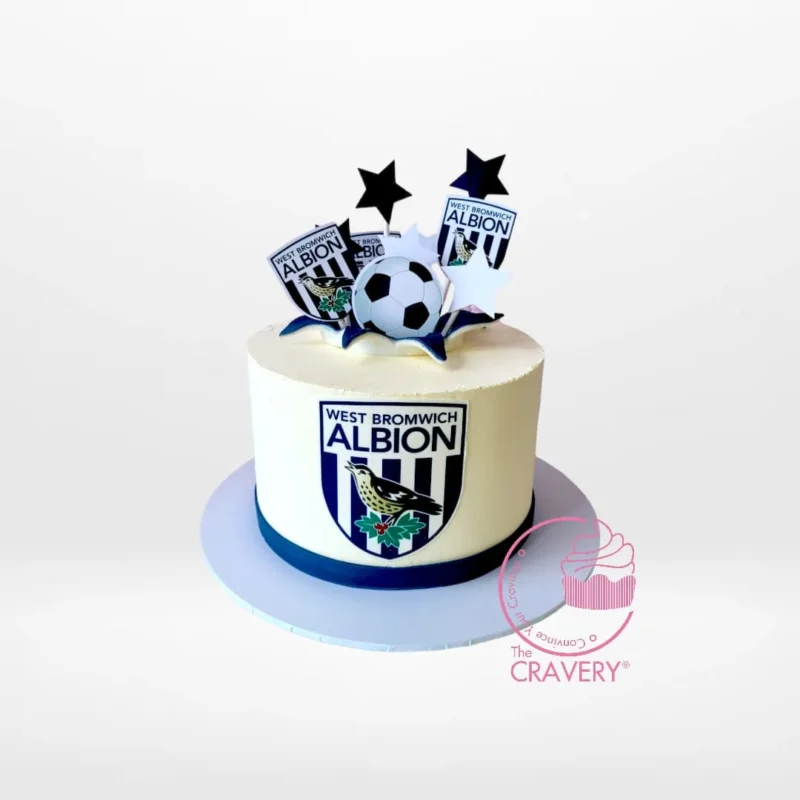 Order West Brom Cake from Cravery's best cake shop Birmingham for a winning celebration. West Brom Cake from Cravery's best cake shop Birmingham – A football-inspired cake filled with flavour.
