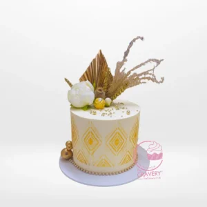 White & Gold Cake, Elegant cake for celebrations in Solihull. White & Gold Cake – A luxury cake with elegant white and gold accents, perfect for celebrations in Solihull.