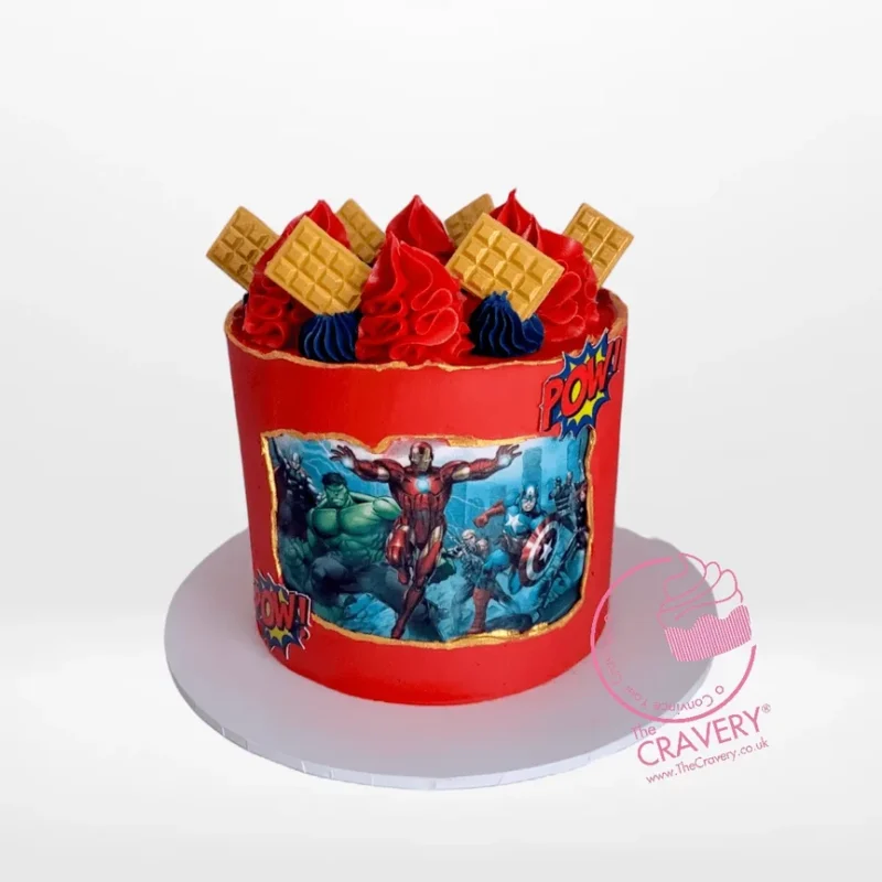 Avengers Avengers Cake | Birthday Cakes Delivered Birmingham, The Cravery Avengers Avengers Cake, superhero themed cake with Marvel characters, birthday cakes delivered in Birmingham
