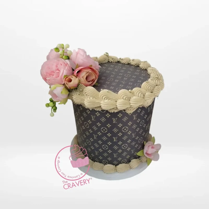 Louis Vuitton Cake Design by The Cravery, elegant fashion inspired cake available for birthday cake delivery in Birmingham.