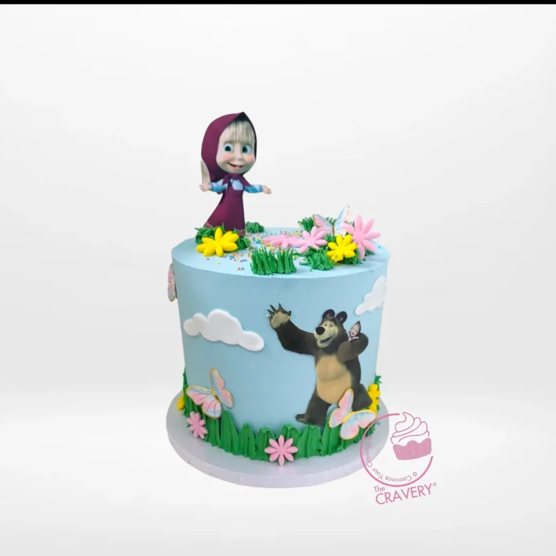 Masha and the Bear Cake, The Cravery Cake Shop Solihull Masha and the Bear Cake by The Cravery, children’s themed cake available from cake shop in Solihull.