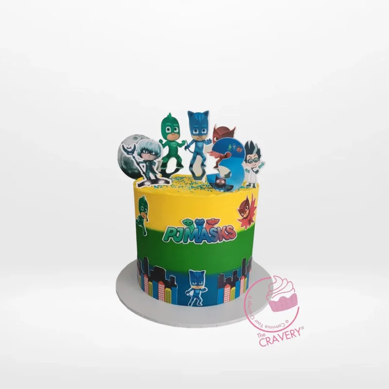 PJ Mask Cake by The Cravery, superhero-themed birthday cake in Birmingham UK.