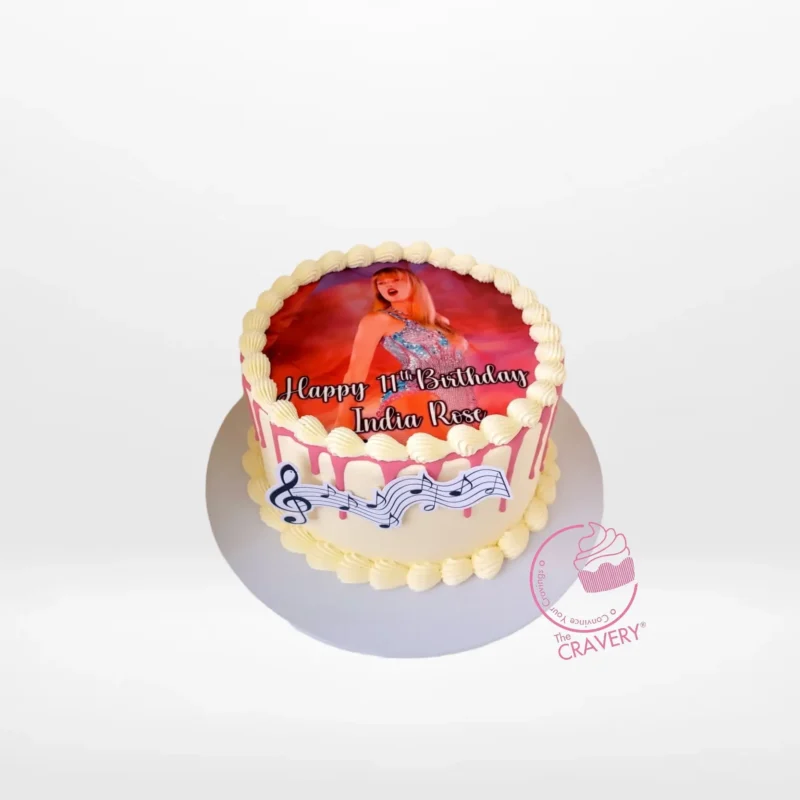Taylor Swift Birthday Cake - Cake Shop Birmingham | Custom Cakes Taylor Swift Birthday Cake – A custom cake inspired by Taylor Swift, adorned with edible gold accents and musical notes for birthday celebrations in Birmingham.