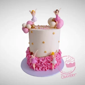 Ballerinas Cake from Cravery Cake Shop Solihull. The perfect elegant cake for birthdays and celebrations. Ballerinas Cake from Cravery Cake Shop Solihull. A beautiful cake featuring non-edible ballerina figurines for a graceful celebration.