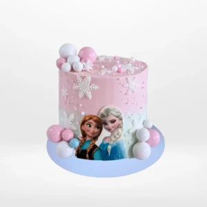 Elsa and Anna Cake from Cravery's Birthday Cake Delivery Birmingham Offerings, a sweet and magical tribute to Frozen. Elsa and Anna Cake from Cravery's Birthday Cake Delivery Birmingham Offerings, a beautifully crafted Frozen cake with snowflakes and blue swirls.