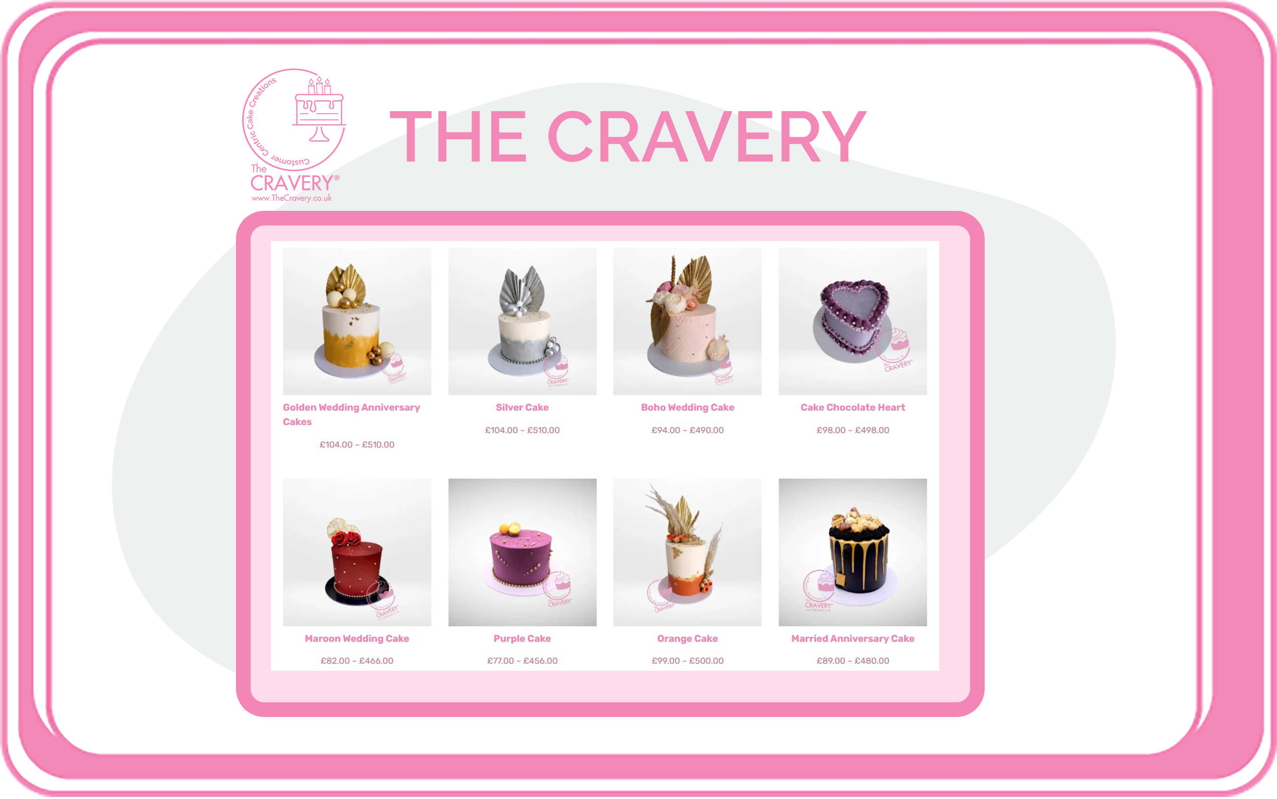 A curated collection of cakes by The Cravery in Birmingham