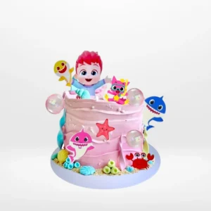 Babyshark Cake in Pink | The Cravery Cake Birmingham Babyshark Cake in Pink, themed children’s birthday cake from The Cravery Birmingham
