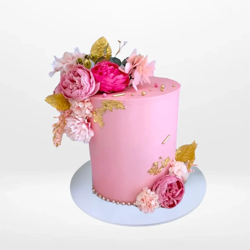 Pink Birthday Cake | Sutton Coldfield Bakery Pink Birthday Cake with floral decorations, Sutton Coldfield bakery