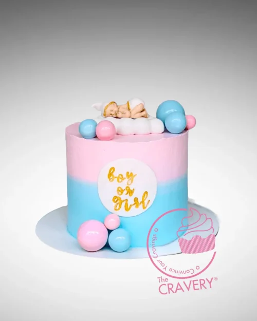 Simple Gender Reveal Cake from Cravery’s cake makers Birmingham