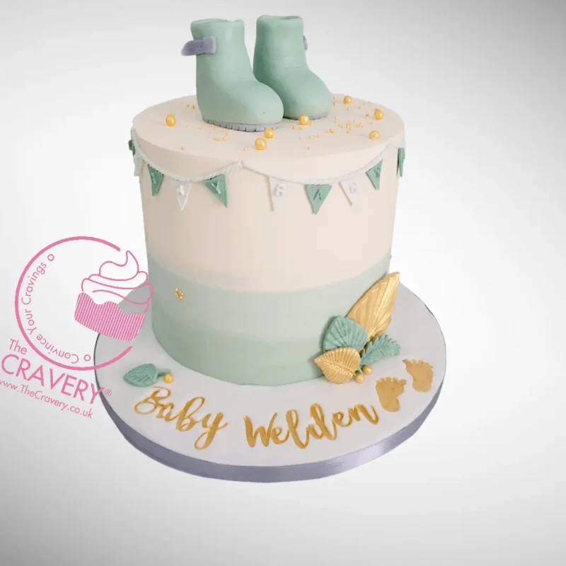 Babyshower Cake in Sage Wellies | Cake Artist Solihull Babyshower Cake in Sage Wellies from Cake Artist Solihull