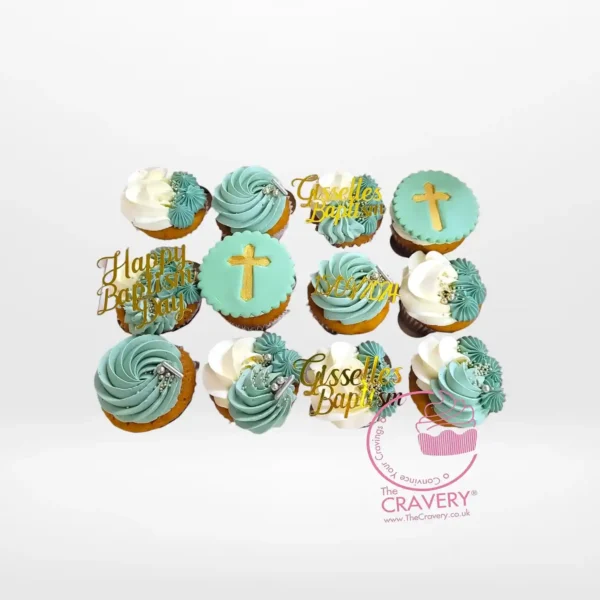Baptism Cupcakes by The Cravery, handcrafted cupcakes with elegant pastel designs and cupcake delivery in Birmingham.
