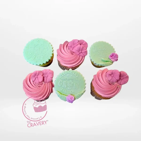 Best Teacher Cupcakes by The Cravery, handcrafted cupcakes with classroom-themed decorations, baked fresh in Birmingham.