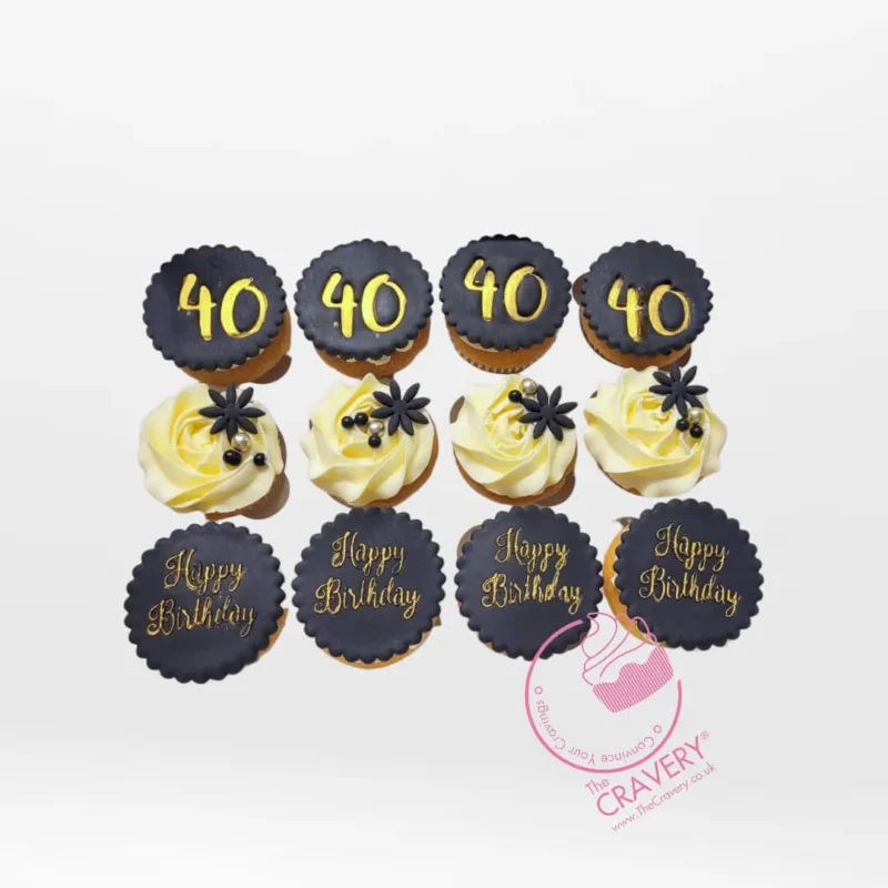 Black and Gold Cupcakes, The Cravery Birmingham Black and Gold Cupcakes by The Cravery, elegant handcrafted cupcakes baked in Birmingham.