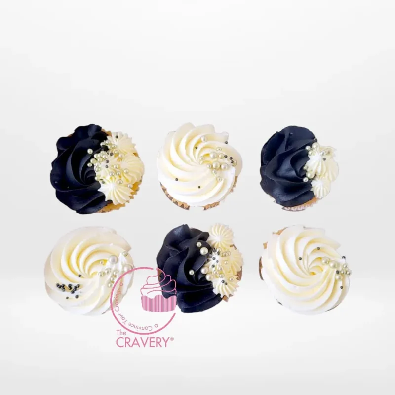 Black and White Cupcakes, The Cravery Birmingham Black and White Cupcakes by The Cravery, elegant handcrafted cupcakes baked fresh in Birmingham.