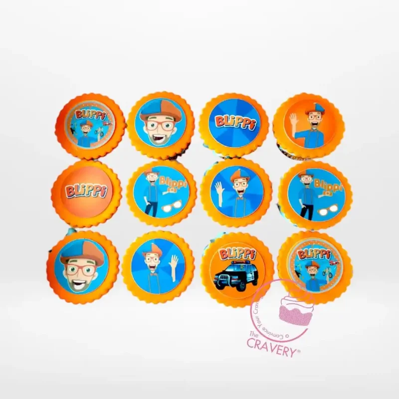 Blippi Cupcakes, The Cravery Birmingham Blippi Cupcakes by The Cravery, colourful cupcakes with edible Blippi-themed decorations, baked fresh in Birmingham.
