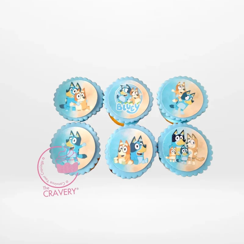 Bluey Cupcakes, The Cravery Solihull Bluey Cupcakes by The Cravery handcrafted cupcakes with Bluey-themed edible prints, baked fresh in Solihull.