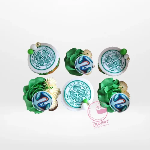 Soccer Cupcakes with Celtic Football Club edible logo by The Cravery, baked fresh in Walsall.
