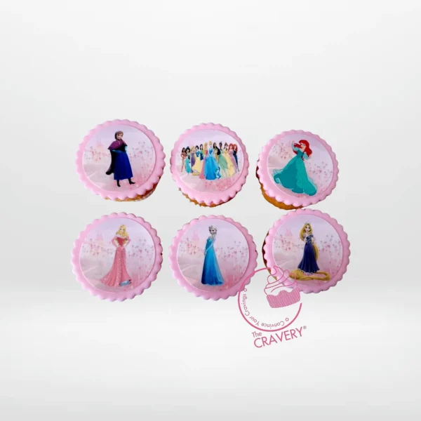 Disney Princess Cupcakes by The Cravery, handcrafted cupcakes with edible princess designs, freshly baked in Solihull.