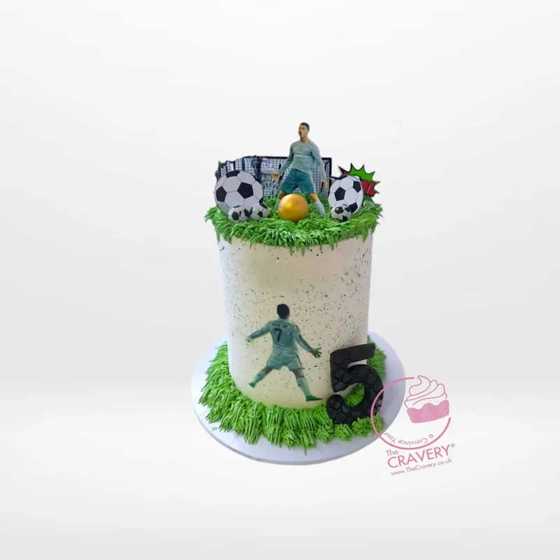 Football Birthday Cake inspired by Ronaldo, handcrafted by expert cake makers in Sutton Coldfield.