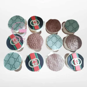Gucci Cupcakes by The Cravery, luxury brand-themed cupcakes with edible Gucci logo toppers, freshly baked in Sutton Coldfield.