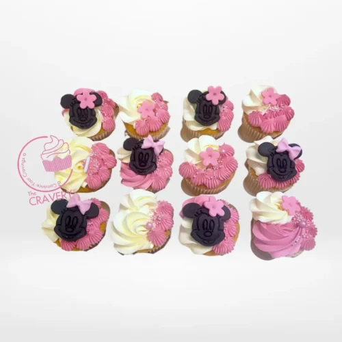 Minnie Cupcakes by The Cravery, handcrafted Disney-themed cupcakes with edible Minnie Mouse toppers, freshly baked in Birmingham.
