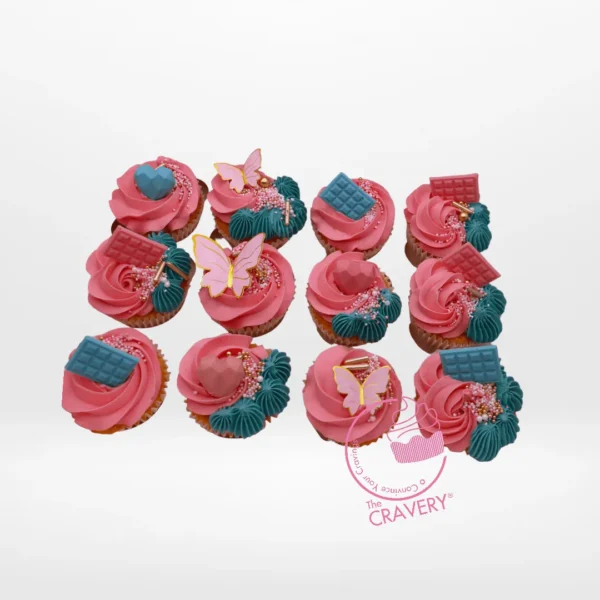 Pink and Blue Cupcakes by The Cravery, handcrafted pastel cupcakes topped with buttercream frosting, baked fresh in Birmingham.