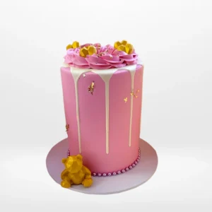 Pink and Gold Drip Cake with elegant design from Cravery Cakes Delivered Birmingham