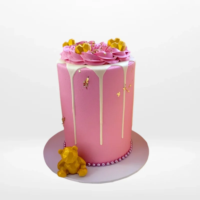Pink and Gold Drip Cake | Cakes Delivered Birmingham Pink and Gold Drip Cake with elegant design from Cravery Cakes Delivered Birmingham
