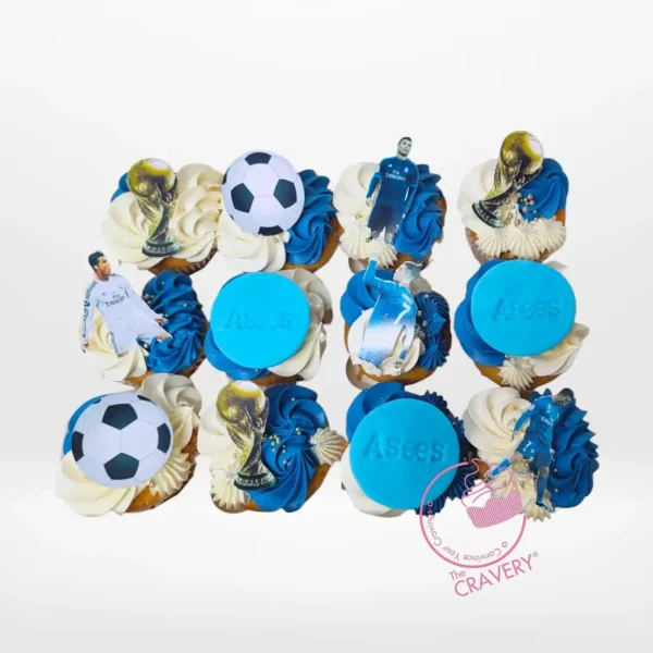 Ronaldo Cupcakes by The Cravery, handcrafted football-themed cupcakes featuring Ronaldo-inspired designs, freshly baked in Birmingham.