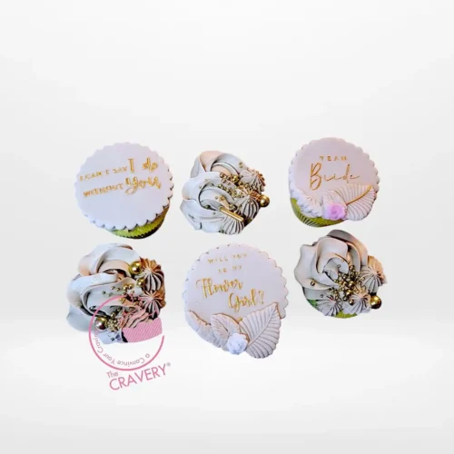 Cupcakes Bridesmaid by The Cravery, elegant, handcrafted cupcakes with floral and metallic decorations, baked fresh in Solihull.
